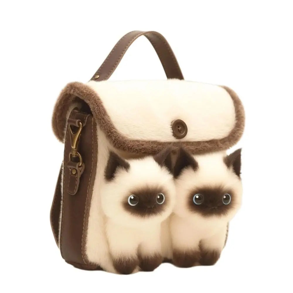 2025 Cute Plush Backpack Student Schoolbag Fashion Cartoon Furry Cat Bag Adorable Kitten Handbag for Woman Kids