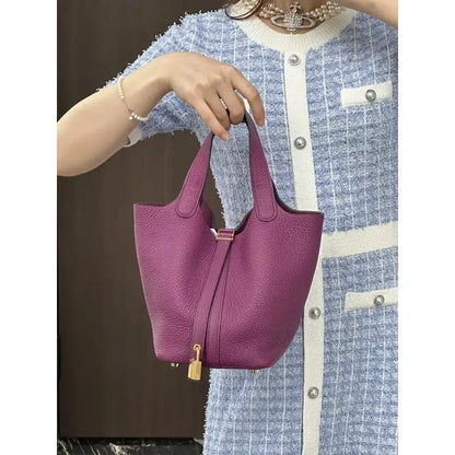 New Women's Buet Handbag Large Capaci Commuter Purse Sea Urchin Purple Canvas oulder Bag Soft PU Leather Casual Tote