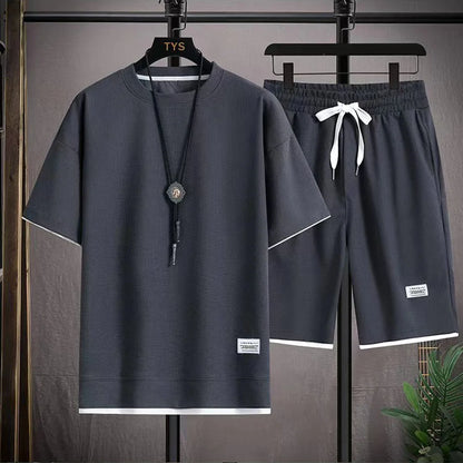 Men's Two Piece Set Linen Fabric Casual T-Shirt And Shorts Set Mens Sports Suit Summer Fashion Short Sleeve Tracksuit Men Suits