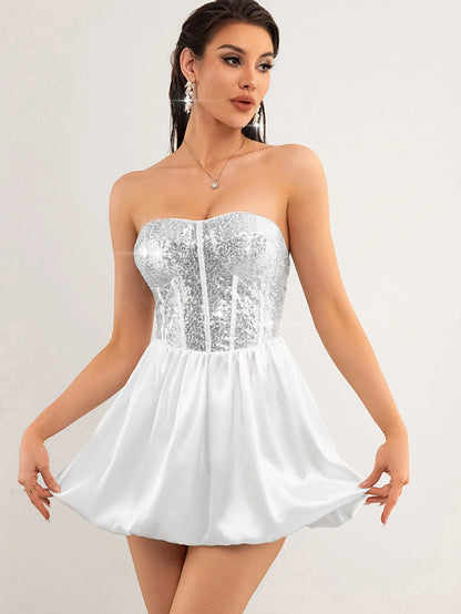 White Womens Dresses Summer 2025 Woman Clothing Elegant Party Cocktail Evening Dress Sexy Sequin Short Birthday Prom Dress XSY33