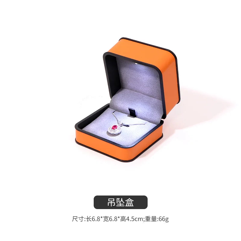 LED Enhanced Jewelry Box Round Black Frame Organizer for Rings Necklaces Bracelets Boutique  Gift Packaging