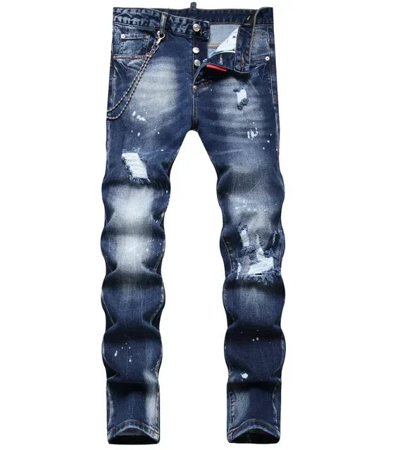 New Mens Ripped Jeans Dsq2 Men Skinny Jeans Light Blue Holes Pants Quality Male Stretch Slim Fashion Trousers Y2k