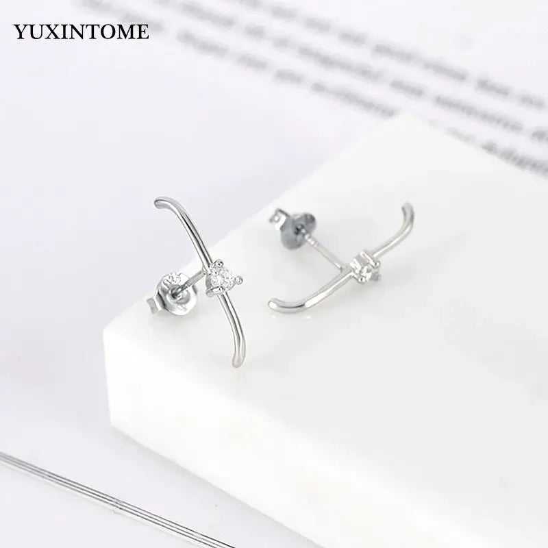 YUXINTOME Small 925 Sterling Silver Ear Needle C-Shaped Cartilage Piercing Stud Earrings For Women cartilage perforation Jewelry
