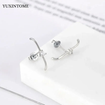 YUXINTOME Small 925 Sterling Silver Ear Needle C-Shaped Cartilage Piercing Stud Earrings For Women cartilage perforation Jewelry