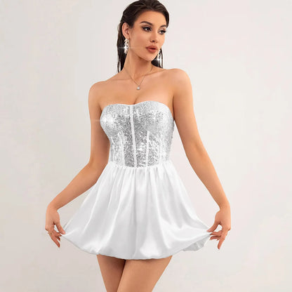 White Womens Dresses Summer 2025 Woman Clothing Elegant Party Cocktail Evening Dress Sexy Sequin Short Birthday Prom Dress XSY33