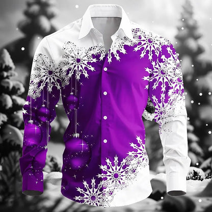 Christmas fashion men's shirts casual outdoor comfortable suitable lapel button long sleeve shirt party new men's tops plus size