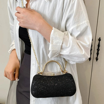 Elegant Luxury Evening Banquet Bag Shiny Flower Ladies Clutch Bag Rhinestone Metal Top Handle Chain Crossbody Bag Party