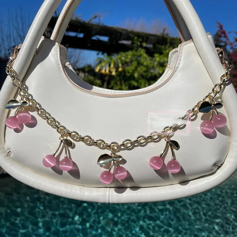 Pink Cherry Bag Charm Strawberry Pendants For Bags Fashionable Women\'s Keychain Accessories Gift