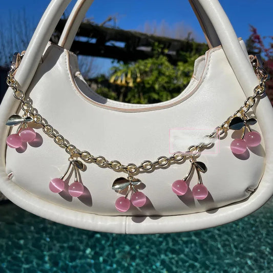 Pink Cherry Bag Charm Strawberry Pendants For Bags Fashionable Women\'s Keychain Accessories Gift