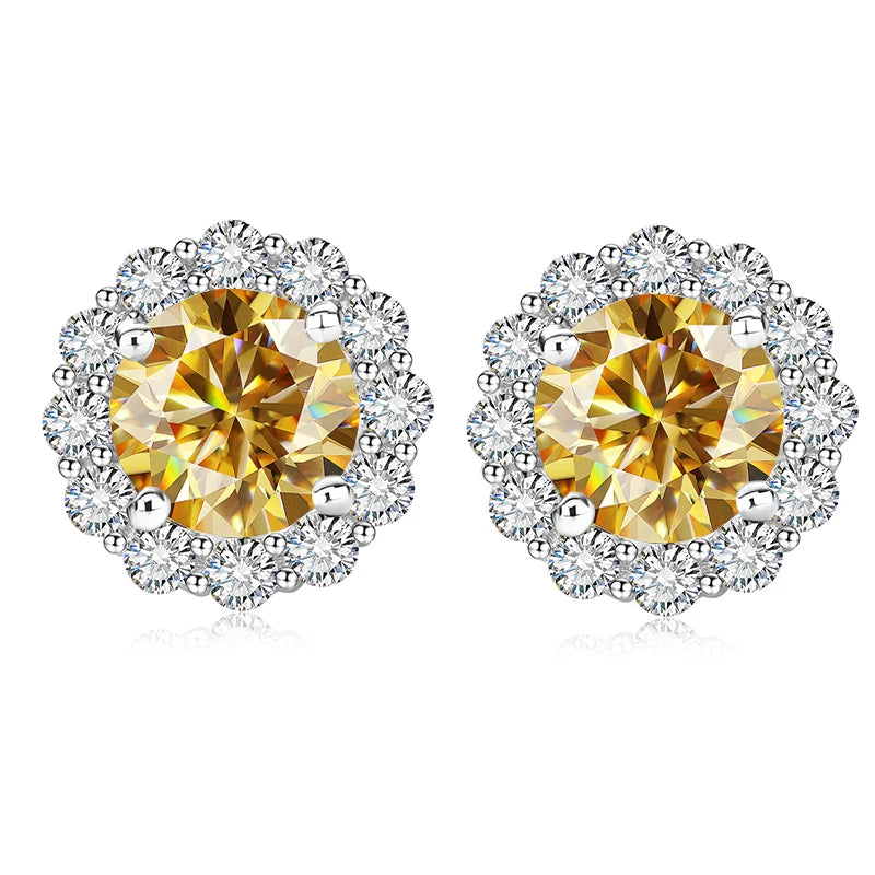 Moissanite Stud Earrings 1.0ct D Color Blue Green Black Champagne 925 Silver Plated White 18K  Gold jewelry for woman