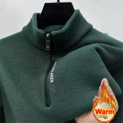 Men's Clothing Turtleneck Sweater Fashion Men's Knitwear Solid Color Chunky Half Zipper Thickening Sweater Luxury Warm Sweater