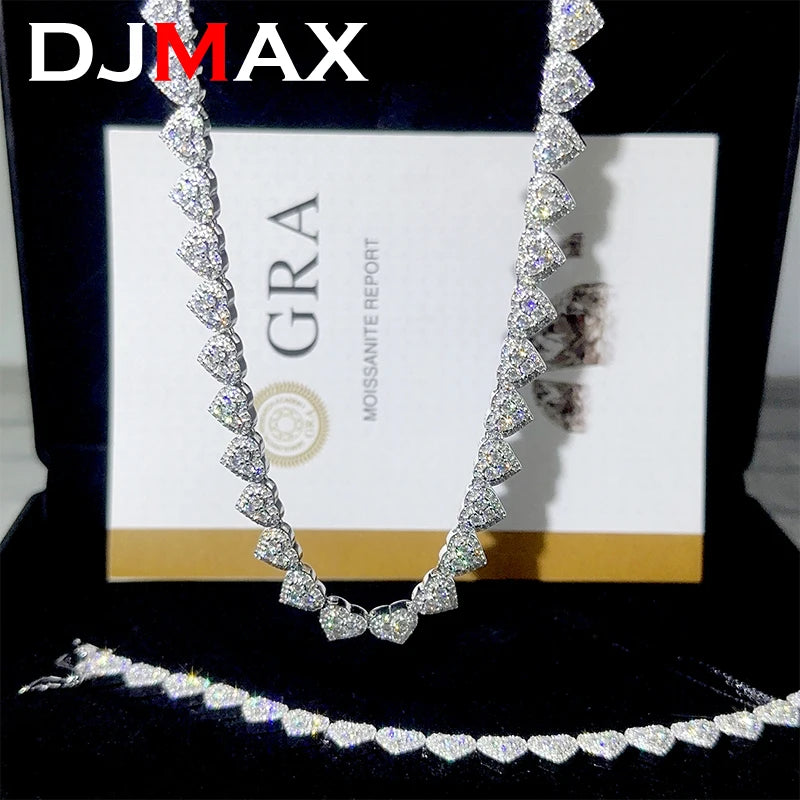 Unisex Moissanite Heart Tennis Chain For Women Original 925 Sterling Silver Gold Man Moissanite Bracelet Cuban Chain Hip hop