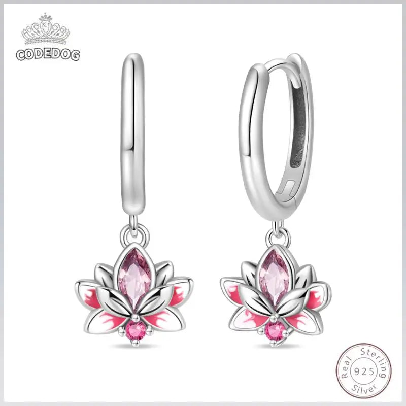 Hot 925 Sterling Silver Earrings Charm Simple Shining Lotus Zircon Wedding Women Jewelry Gift