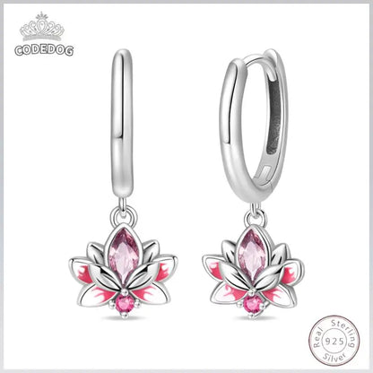Hot 925 Sterling Silver Earrings Charm Simple Shining Lotus Zircon Wedding Women Jewelry Gift