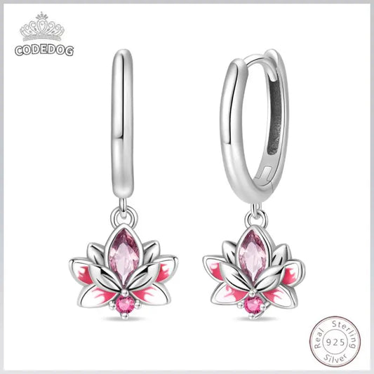 Hot 925 Sterling Silver Earrings Charm Simple Shining Lotus Zircon Wedding Women Jewelry Gift