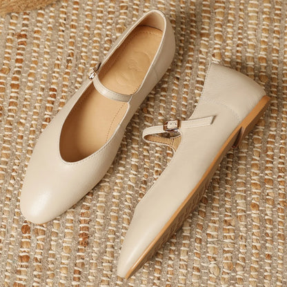 Women's sheepskin round toe slip-on Mary Jane ballet flats soft comfortable casual female ballerinas daily slim shoes for woman