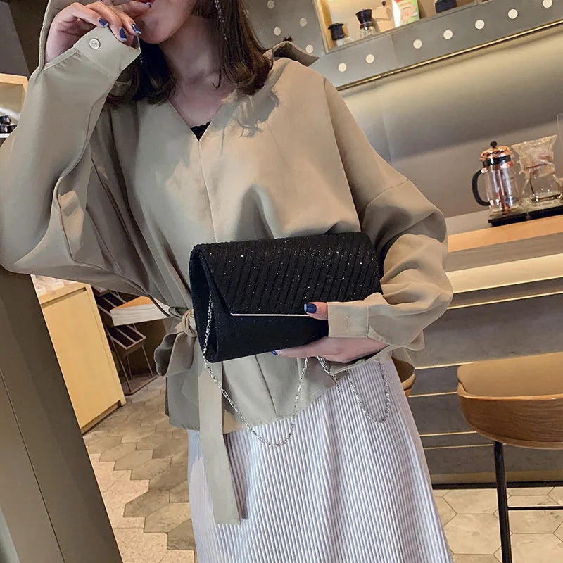 Women Clutch Evening Bag Sequin Clutch Female Wedding Purse Bag Party Handbag Black Blue Chain Shoulder Bag