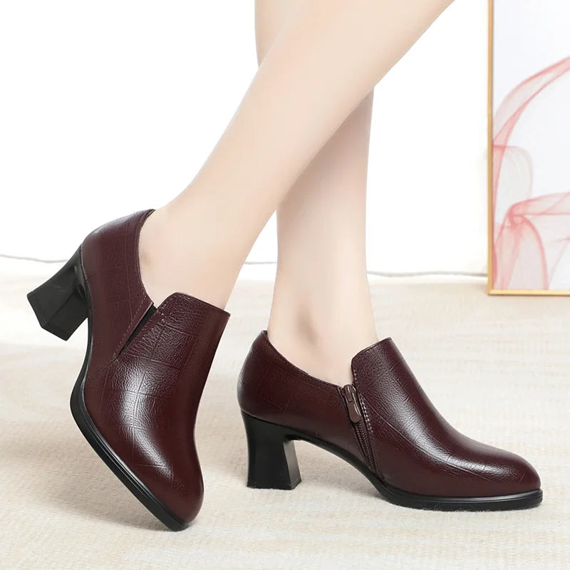 New Winter Women Boots High Heel Shoes Anti-slip Comfort Ankle Autumn Versatile Fashion Soft Leather Shallow Boots Daily Mom