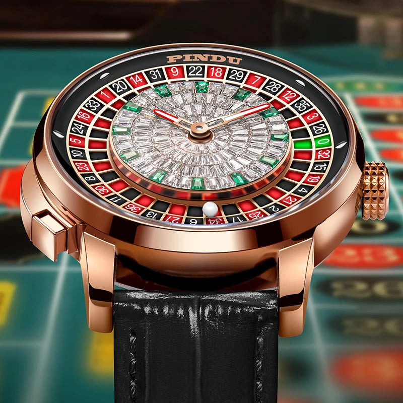PINDU NEW Rotating dial design Mechanical Watch Men Japan NH35 Movement Sapphire Waterproof leather luxurious Automatic watch