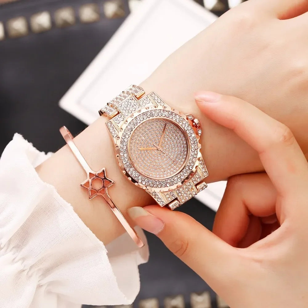 New Women Stainless Steel Full Diamond Wrist Watches Casual Luxury Ladies Quartz Watch Clock Relogio Feminino