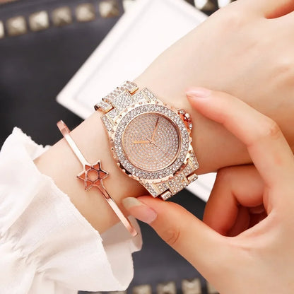 New Women Stainless Steel Full Diamond Wrist Watches Casual Luxury Ladies Quartz Watch Clock Relogio Feminino