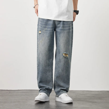 Korea Baggy torn holey ripped Jeans Men Vintage  Y2k Pants Fashion Frayed High Street Distressed Denim Trousers loose thin Male
