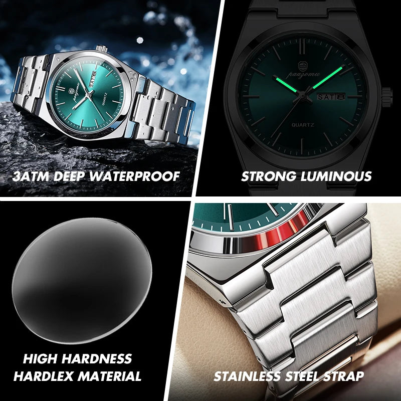PAAZOMU Luxury Sport Man Watch Military Waterproof Luminous Date Week Men Watch Stainless Steel Quartz Men's Watches Male Clock