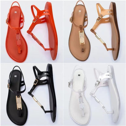 2025 New Arrival Brand Girl Fashion Flat Summer Women Metal Flip-flop Sandals Jelly Shoes Ladies Beach Shoes SM269