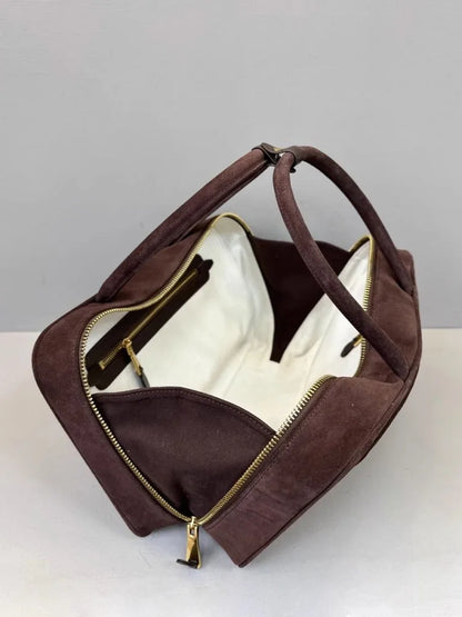 Autumn Winter Retro Suede Cowskin Tote Handbag Women Large Capacity Genuine Leather Armpit Bags Office Lady Single Shoulder Bag