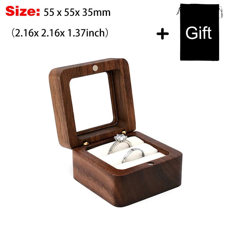 Square Double Ring Box Free Custom Engraved Wooden Ring Box for Wedding Ceremony Proposal or Engagement Ring Box Anniversar Gift