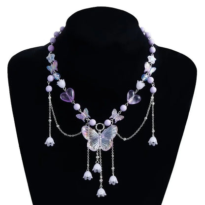 Exquisite Butterfly Pendant Necklace for Women Charm Fashion Y2K Accessories Wedding Party Jewelry Gift Long Layered Necklace