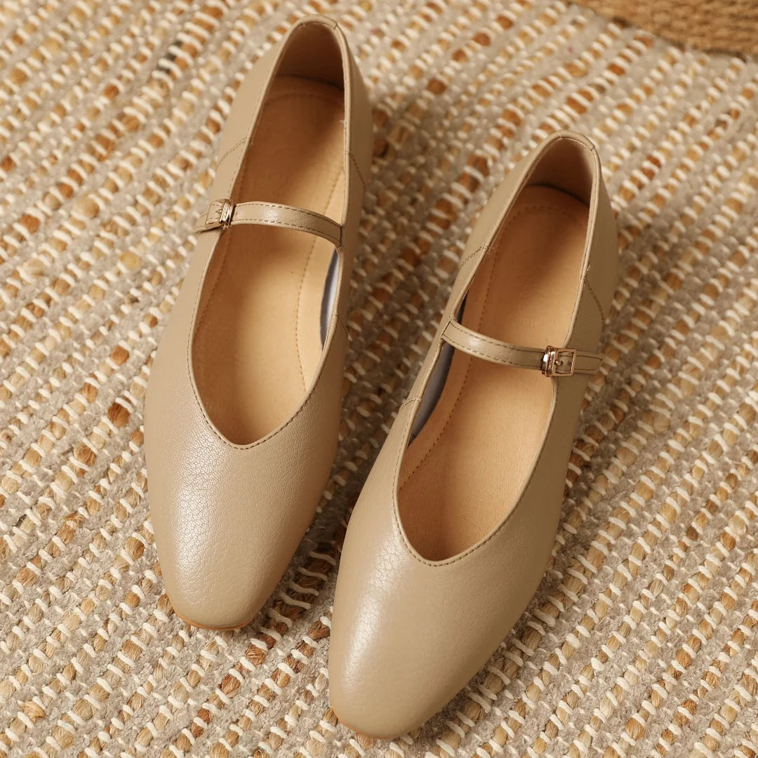 Women's sheepskin round toe slip-on Mary Jane ballet flats soft comfortable casual female ballerinas daily slim shoes for woman