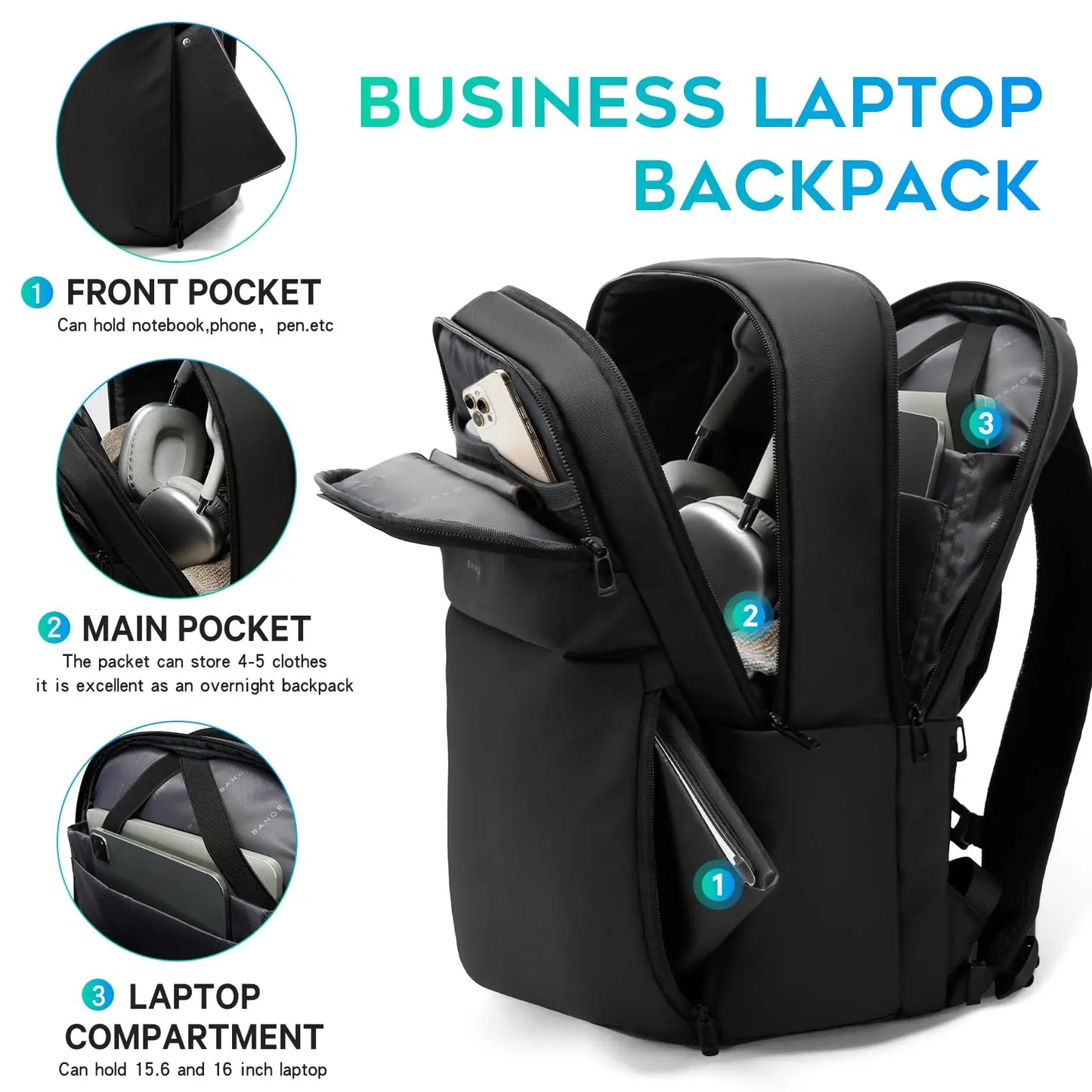 BANGE Smart Travel Backpack Business Flight Approved Carry on Backpack Large Capacity 15.6 inch Laptop Backpack for Men