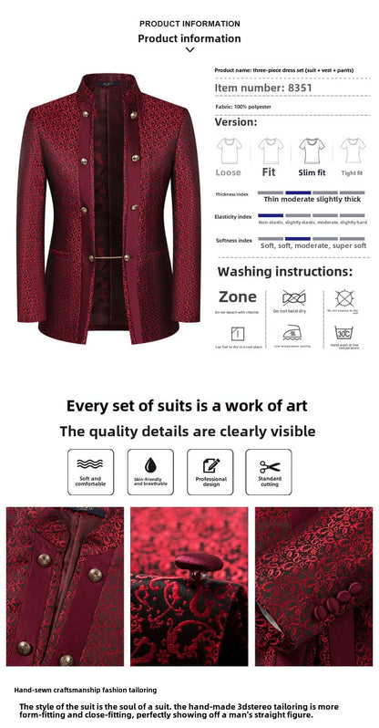 Robe De Mariée Trois Pièces En Polyester Jacquard À Haute Densité, Tenue À La Mode (Costume + Gla+ Fj), Printemps 2025