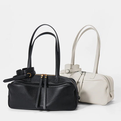 Free Gold Stamping First Letter 2025 Spring and Summer Genuine Leather Bowling New Women's Bag Simple First Layer Cowhide Boston