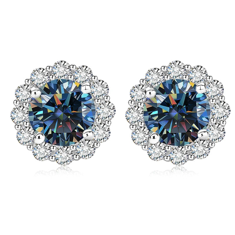 Moissanite Stud Earrings 1.0ct D Color Blue Green Black Champagne 925 Silver Plated White 18K  Gold jewelry for woman
