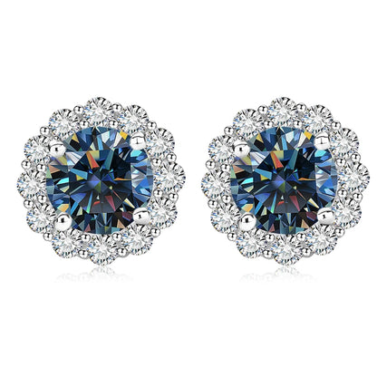 Moissanite Stud Earrings 1.0ct D Color Blue Green Black Champagne 925 Silver Plated White 18K  Gold jewelry for woman