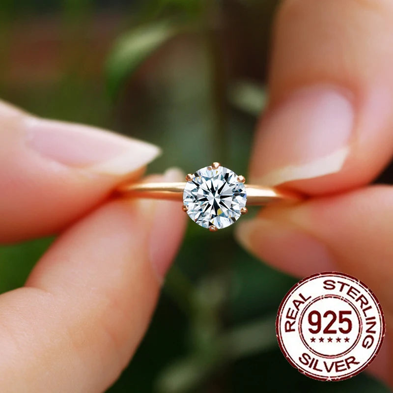CWWZircons 925 Sterling Silver 1CT Round Cubic Zircon Gold Plated Rings for Women Wedding Band Engagement Party Jewelry SR053