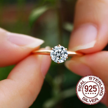 CWWZircons 925 Sterling Silver 1CT Round Cubic Zircon Gold Plated Rings for Women Wedding Band Engagement Party Jewelry SR053