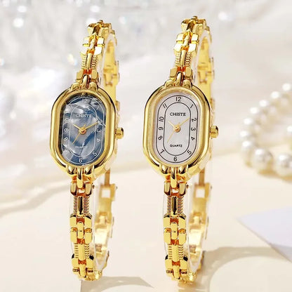Fashion Thin Bracelet Watch Retro Oval Dial Watches Women Light Luxury Fashion Small Gold Quartz Wristwatch Gift Wholesale Clock