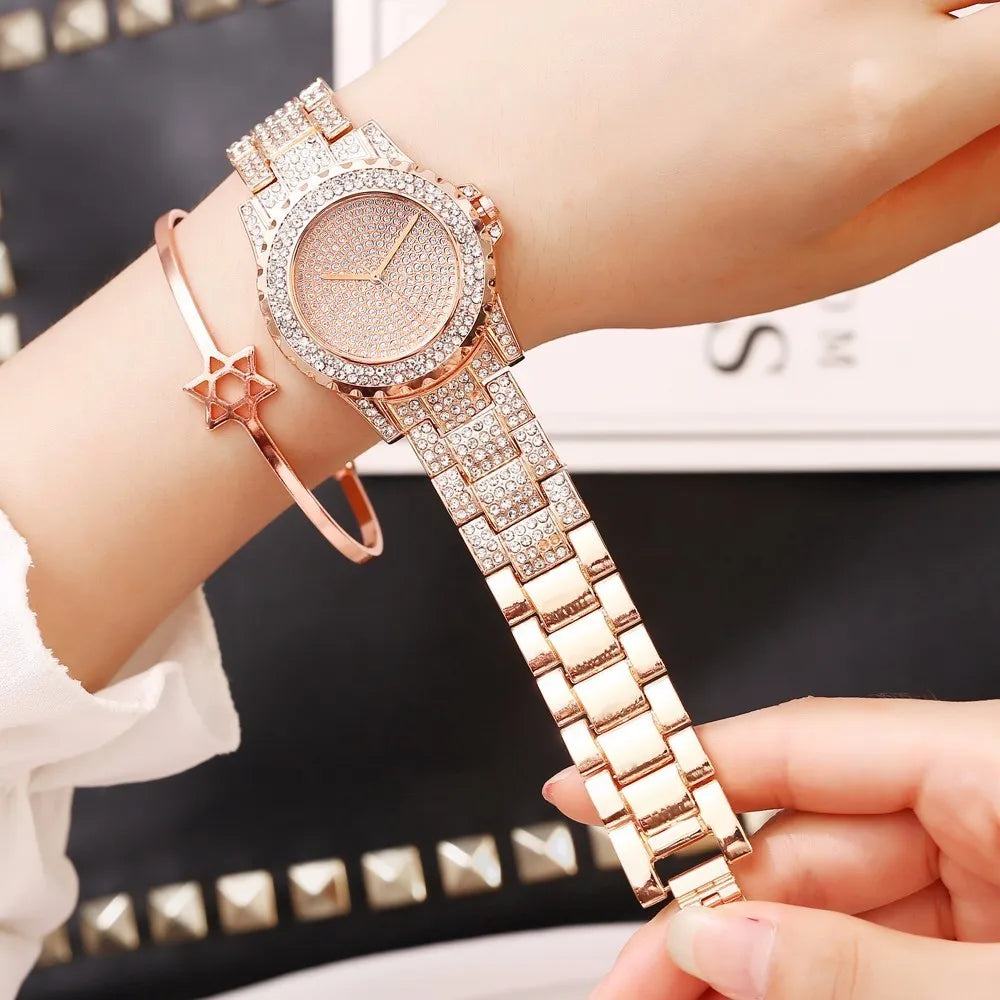 New Women Stainless Steel Full Diamond Wrist Watches Casual Luxury Ladies Quartz Watch Clock Relogio Feminino