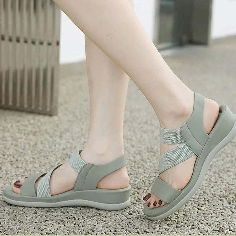 Summer New Sweet Sports Style Women's Fashion Elastic Band Comfortable 4 CM Thick Sole Lightweight Beach Casual Sandals