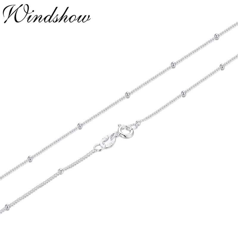 35-60cm Slim Thin Pure 925 Sterling Silver Beads Curb Chain Choker Necklaces Women Girls Jewelry Kolye Collares Collier Ketting