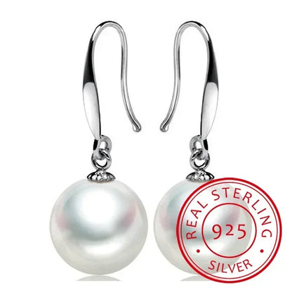 High-quality 925 Sterling Silver classic 10mm Pearl Drop Earrings Jewelry for Woman Girl Wedding Party Gift designer Jewelry