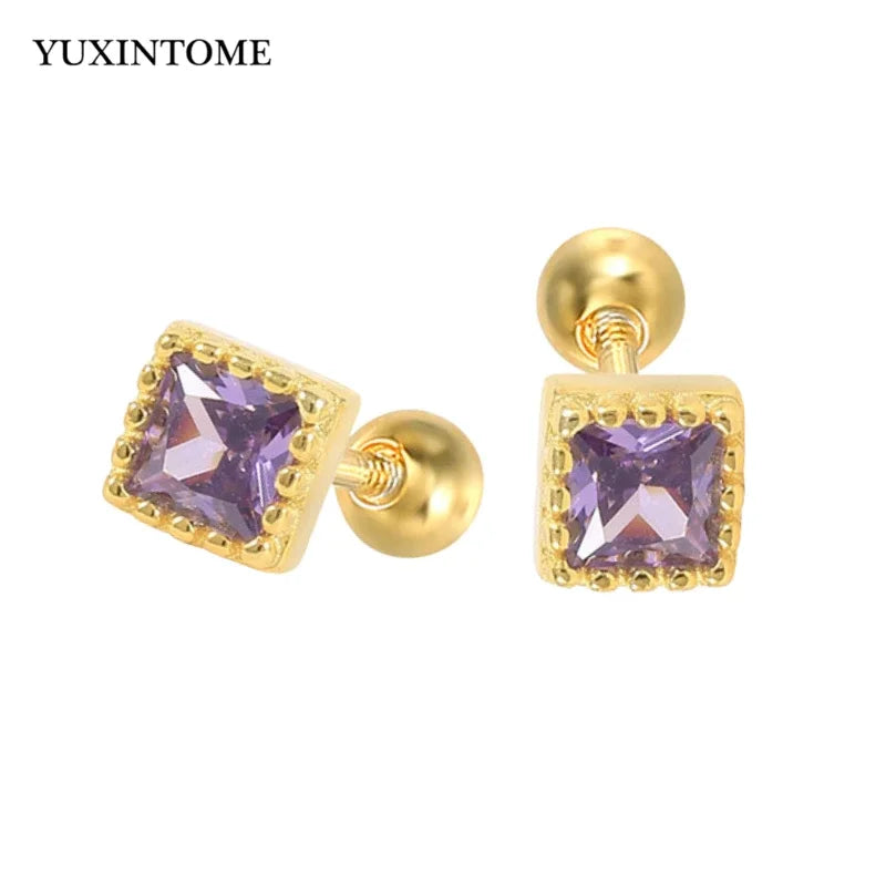 YUXINTOME Small 925 Sterling Silver Ear Needle C-Shaped Cartilage Piercing Stud Earrings For Women cartilage perforation Jewelry
