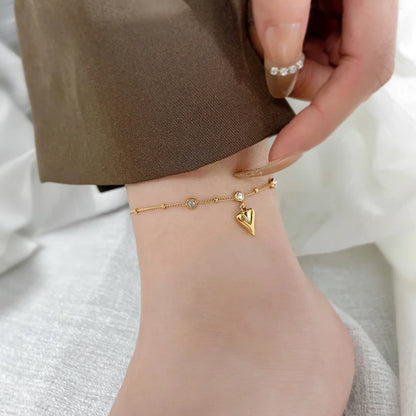 316L Stainless Steel Sweet Gold Color Heart Zircon Anklet Ladies Fashion Trend High Jewelry Beach Accessories SAB123