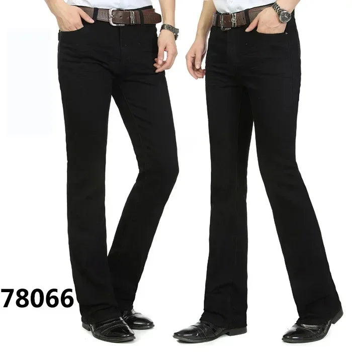 Male Bell Bottom Denim Trousers Slim Black Boot Cut Jeans Men's Clothing Casual Business Flares Pants