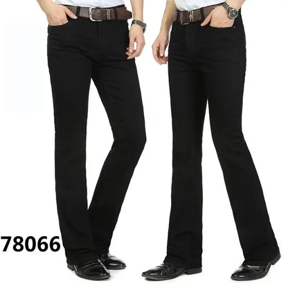 Male Bell Bottom Denim Trousers Slim Black Boot Cut Jeans Men's Clothing Casual Business Flares Pants