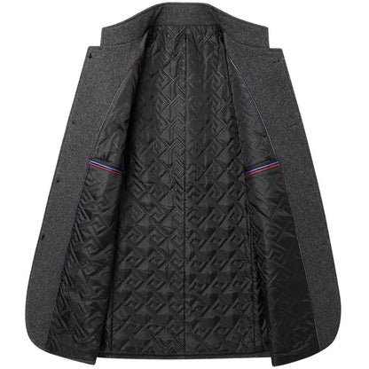 Mens Woolen Jacket Suit Stand-up Collar Middle-aged Autumn and Winter Woolen Men Jacket