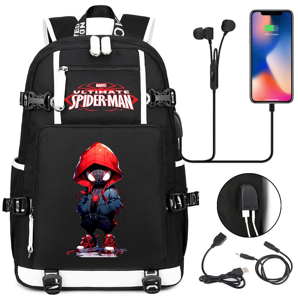 Superhero Spiderman School Backpack Travel Bags Large Waterproof Multifunction USB Charging Backpacks Travel Sport Duffel Bag